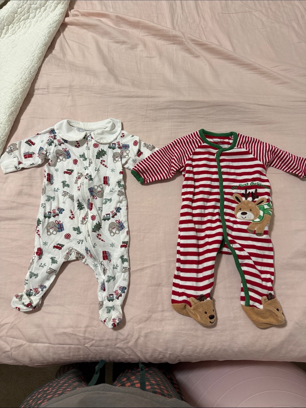 H&M and Little Me 2 pack Christmas Footed One-Piece for 3 months